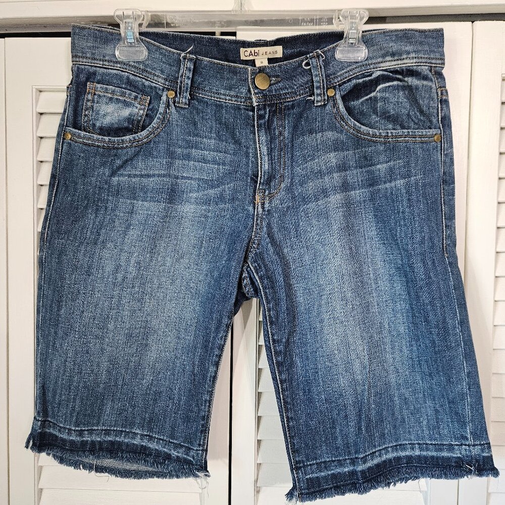 CAbi Distressed Raw Hem Bermuda Denim Shorts - size 8